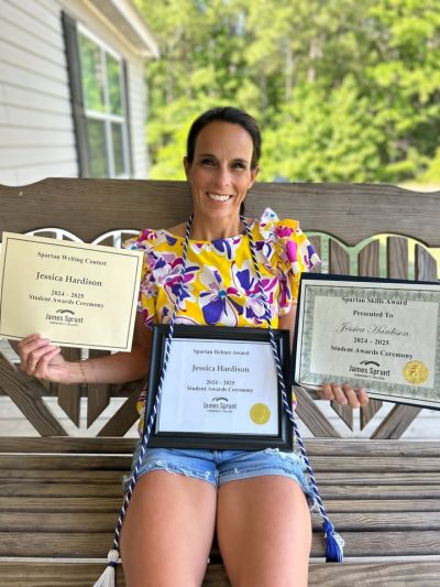 Student Success Story: Jessica Hardison
📚 Program of Study: Early Childhood Education
💬 What inspired you to pursue your program at JSCC?
“My love for children inspired me to pursue Early Childhood Education. I’ve loved and helped raise so many kids in my small town of Richlands. When my youngest started school, God placed it on my heart to go back—and I’ve never looked back since. From the first day I stepped on campus, the love and encouragement from everyone at JSCC was endless. I’ve said it a million times: ‘I’m just an old mom, I’m not sure I can do this.’ But everyone at James Sprunt reminded me—you’re never too old to go back to school.”
🛠️ What challenges have you overcome on your educational journey?
“Coming back to college later in life was a huge adjustment. Just reading the syllabus overwhelmed me! Balancing school with being a mom of 4 and a wife was really tough. But with time and determination, things started to fall into place. Life eventually found its rhythm.”
🏆 What has been the most rewarding part of your time at JSCC?
“Making the President’s List with a 4.0 GPA literally brought tears to my eyes. I worked so hard for that! Being recognized with awards this year made it all even more rewarding.”
👩👧 Who or what has been your biggest source of support?
“My family and community have been amazing, but my daughter, Lacey Hardison, has been my rock. She’s also a JSCC student and the best tutor a mom could ask for. From helping me submit my assignments to showing me how to build PowerPoints—Lacey has been with me every step of the way.”
Jessica recently received the Spartan Writing Contest Award, Spartan Helmet Award, and Spartan Skills Award! 👏 We cant wait to see what your future holds! JSCC is proud to have you as a student 💙